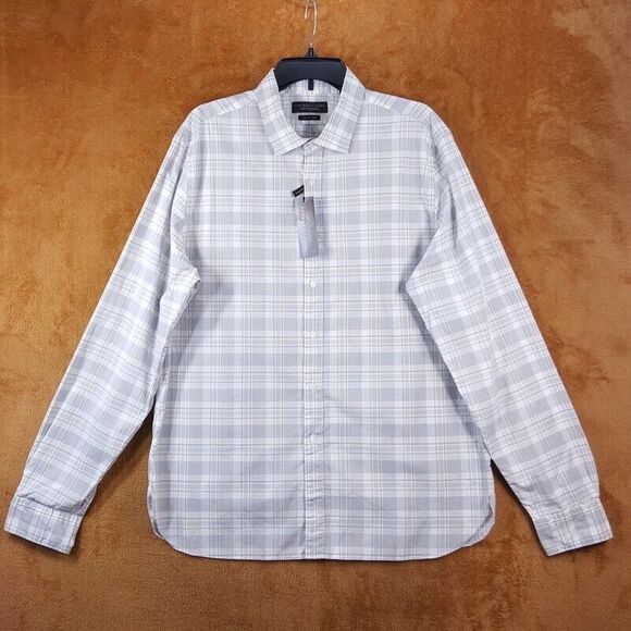 BLOOMINGDALES Mens Shirt Medium Gray Check Button Up Workwear Tattersall Plaid - Picture 2 of 7